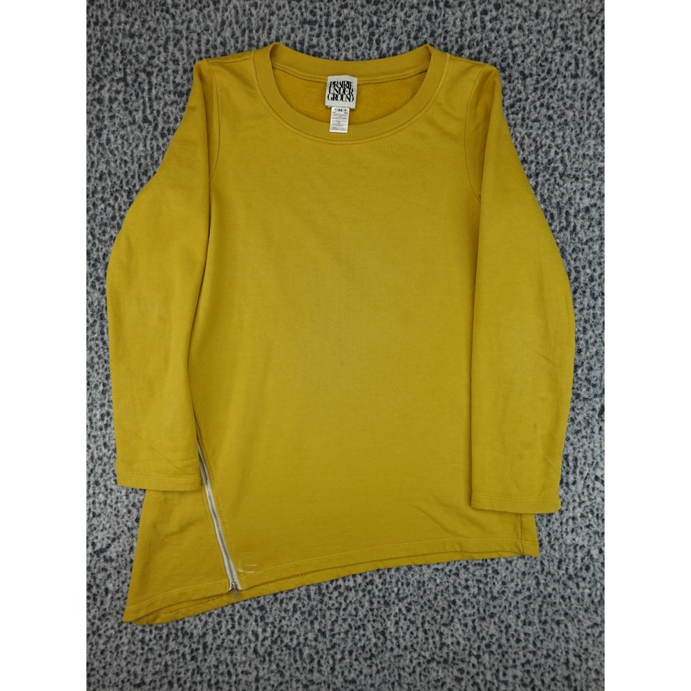 Prairie Underground Sweatshirt Womens Medium Yellow Asymmetrical Zip Organic